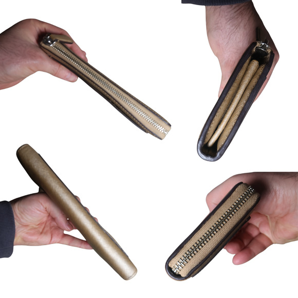 Coach Leather Zip-Around Bifold Wallet Gold with Front Slip Pocket 8 Card Slots - Picture 3 of 8